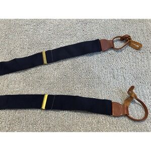Dooney &‎ Bourke Mens Suspenders Navy Blue Brown Leather Button Braces Vintage